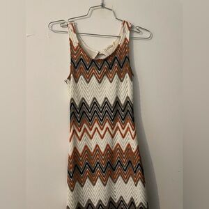 Tobi Chevron Mini Dress in Cream, Orange, and Black